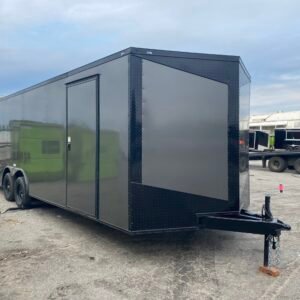 Home fast cargo 8.5Ă—28 enclosed charcoal gray blackout trailer